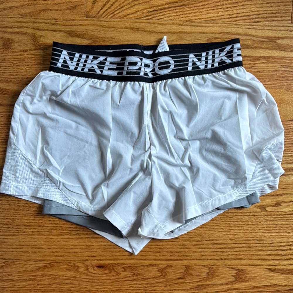 Nike Pro Women's Athletic Shorts in White and Gray